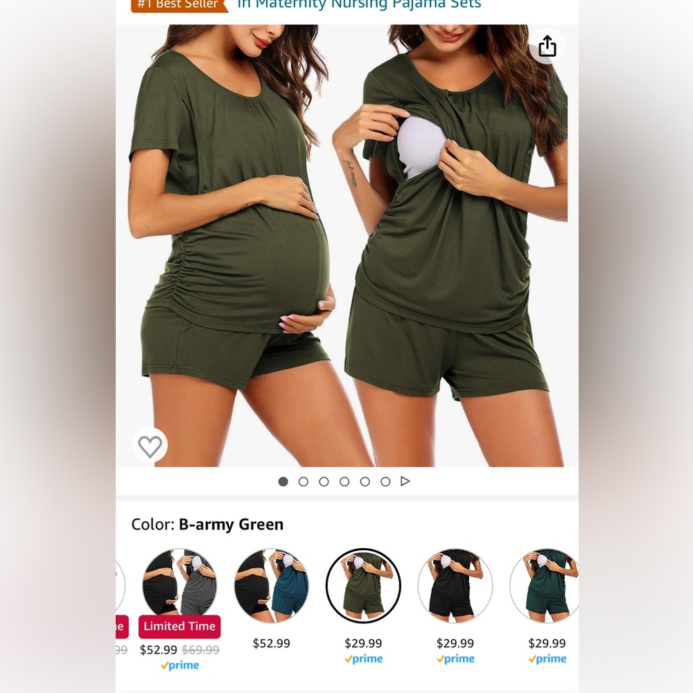 2 pairs of nursing pajamas— one military green, one black. Washed never worn.